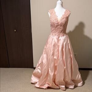 Blush Satin Lace Gown - custom sizing